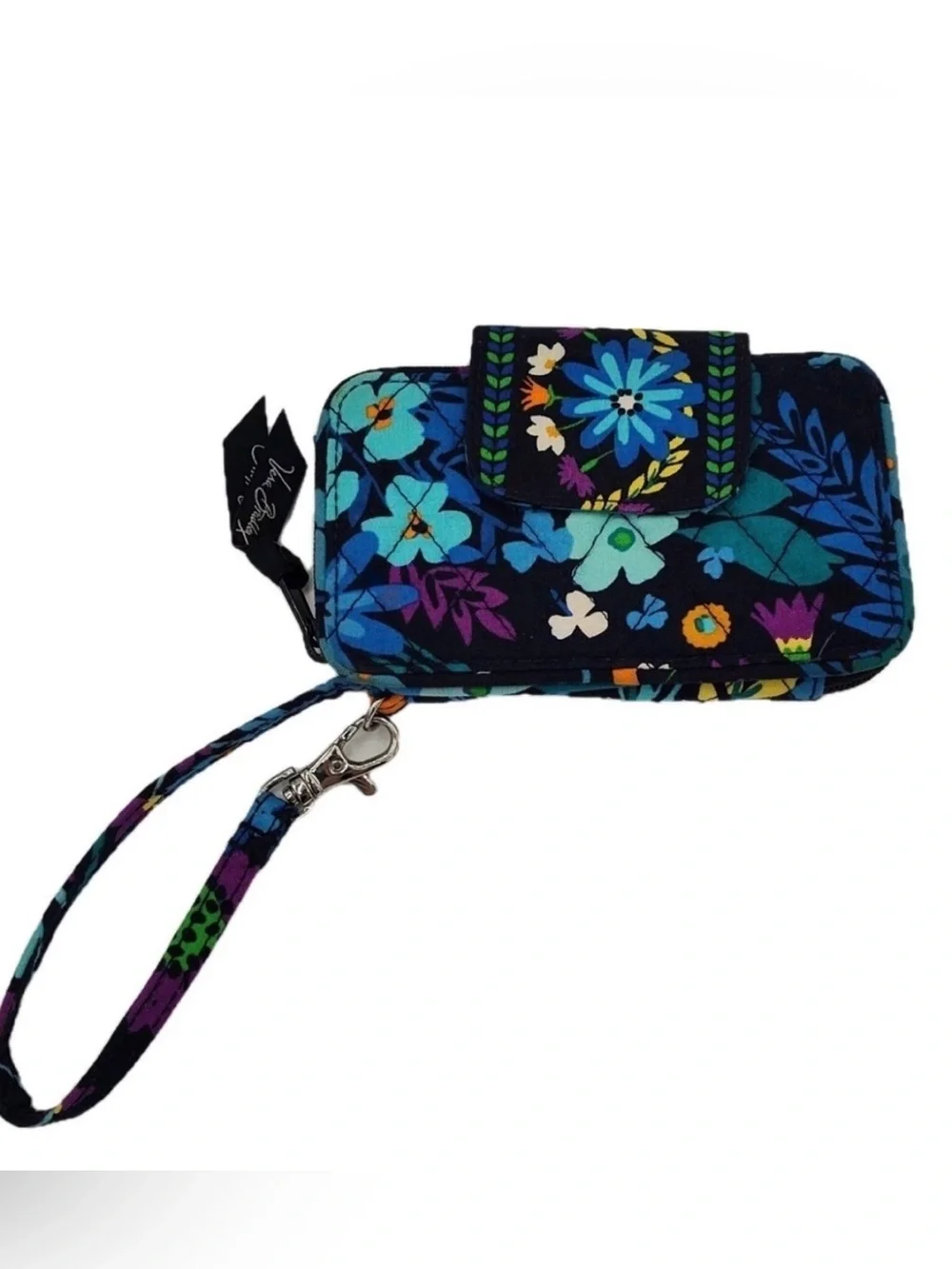 Vera Bradley RFID Smartphone Wristlet Wallet Blue Floral Print Zip Around